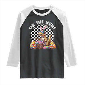 Funny Easter Day Dinosaur Bunny Raglan Shirt On The Hunt Egg Hunting TS11 Black White Print Your Wear