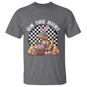 Funny Easter Day Dinosaur Bunny T Shirt On The Hunt Egg Hunting TS11 Charcoal Print Your Wear