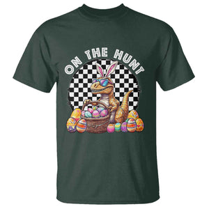 Funny Easter Day Dinosaur Bunny T Shirt On The Hunt Egg Hunting TS11 Dark Forest Green Print Your Wear