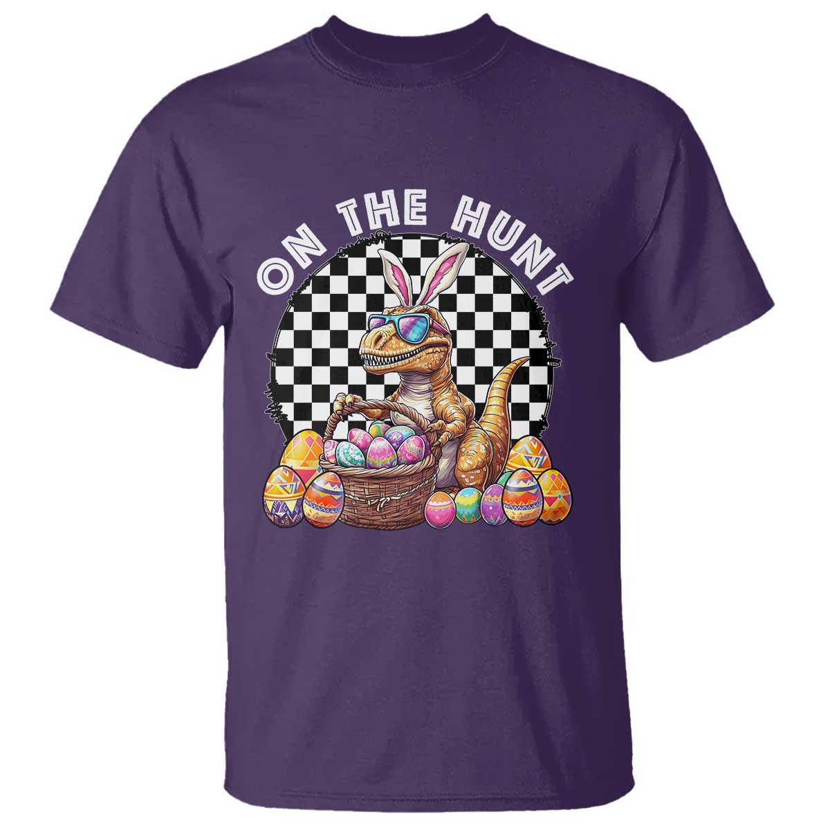 Funny Easter Day Dinosaur Bunny T Shirt On The Hunt Egg Hunting TS11 Purple Print Your Wear