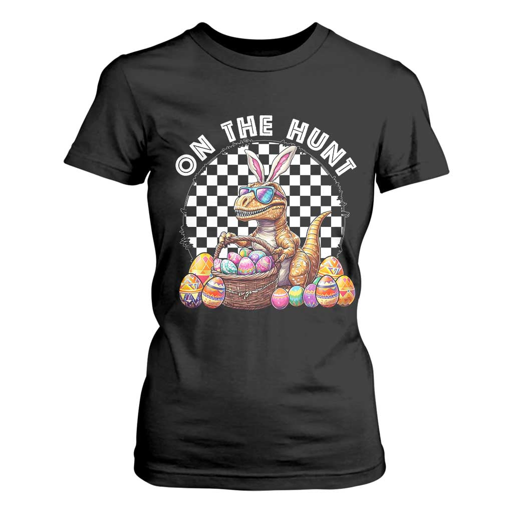 Funny Easter Day Dinosaur Bunny T Shirt For Women On The Hunt Egg Hunting TS11 Black Print Your Wear