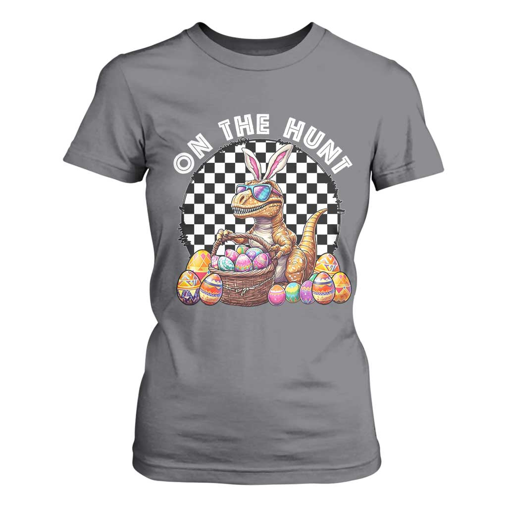 Funny Easter Day Dinosaur Bunny T Shirt For Women On The Hunt Egg Hunting TS11 Charcoal Print Your Wear