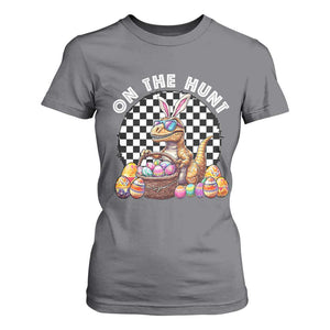 Funny Easter Day Dinosaur Bunny T Shirt For Women On The Hunt Egg Hunting TS11 Charcoal Print Your Wear