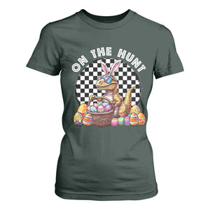 Funny Easter Day Dinosaur Bunny T Shirt For Women On The Hunt Egg Hunting TS11 Dark Forest Green Print Your Wear