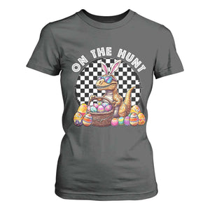 Funny Easter Day Dinosaur Bunny T Shirt For Women On The Hunt Egg Hunting TS11 Dark Heather Print Your Wear