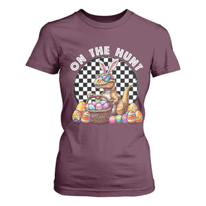 Funny Easter Day Dinosaur Bunny T Shirt For Women On The Hunt Egg Hunting TS11 Maroon Print Your Wear