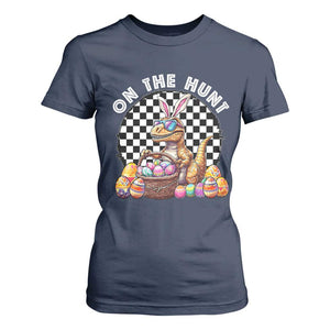 Funny Easter Day Dinosaur Bunny T Shirt For Women On The Hunt Egg Hunting TS11 Navy Print Your Wear