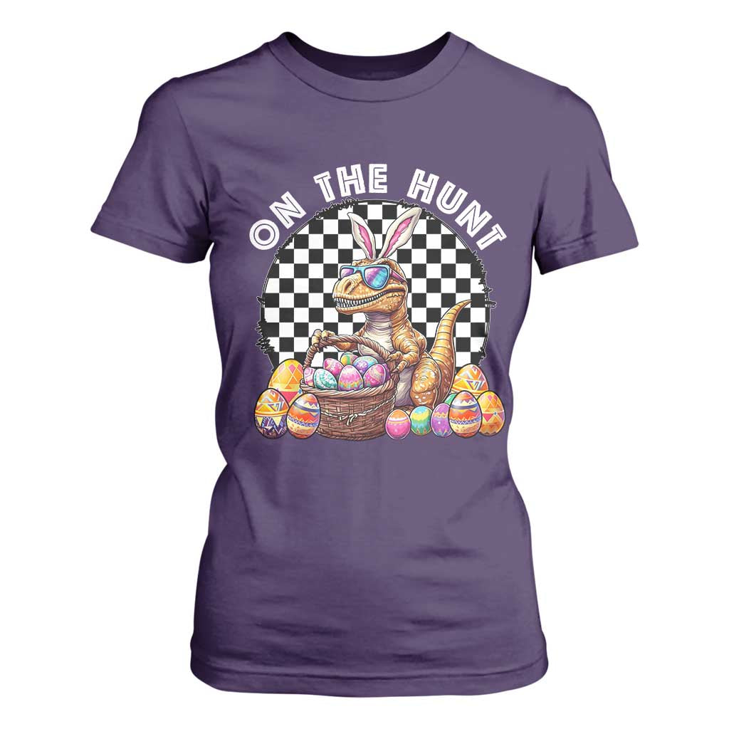 Funny Easter Day Dinosaur Bunny T Shirt For Women On The Hunt Egg Hunting TS11 Purple Print Your Wear