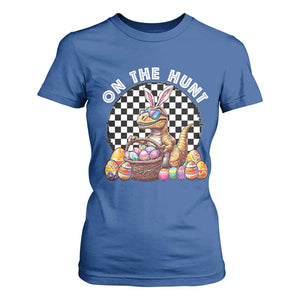Funny Easter Day Dinosaur Bunny T Shirt For Women On The Hunt Egg Hunting TS11 Royal Blue Print Your Wear