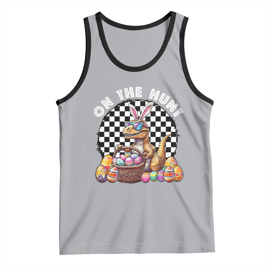 Funny Easter Day Dinosaur Bunny Tank Top On The Hunt Egg Hunting TS11 Athletic Heather Black Print Your Wear
