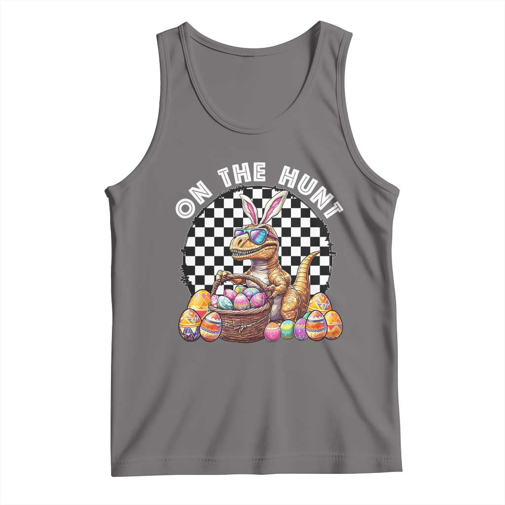 Funny Easter Day Dinosaur Bunny Tank Top On The Hunt Egg Hunting TS11 Deep Heather Print Your Wear