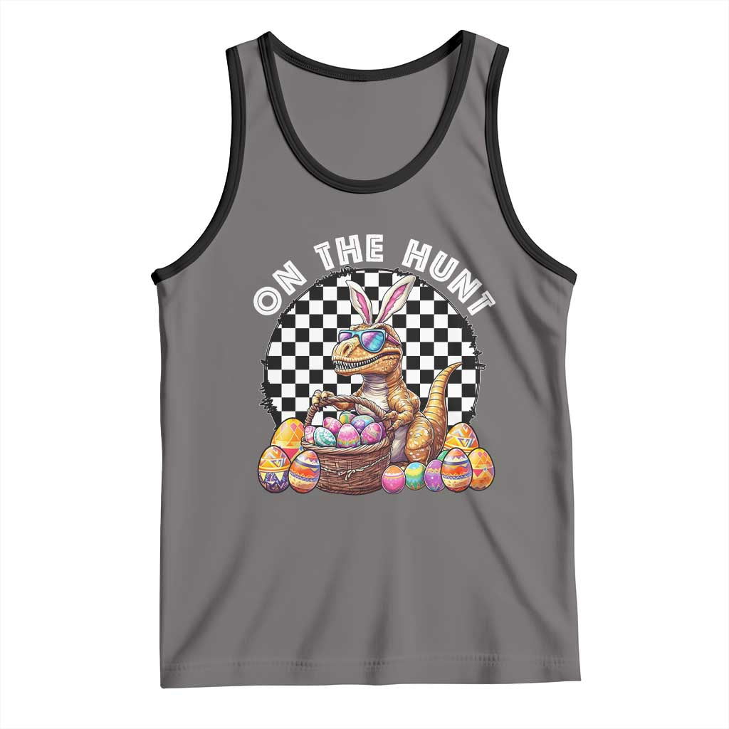 Funny Easter Day Dinosaur Bunny Tank Top On The Hunt Egg Hunting TS11 Deep Heather Black Print Your Wear