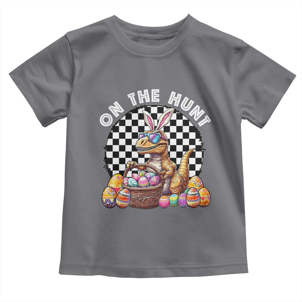 Funny Easter Day Dinosaur Bunny Toddler T Shirt On The Hunt Egg Hunting TS11 Charcoal Print Your Wear