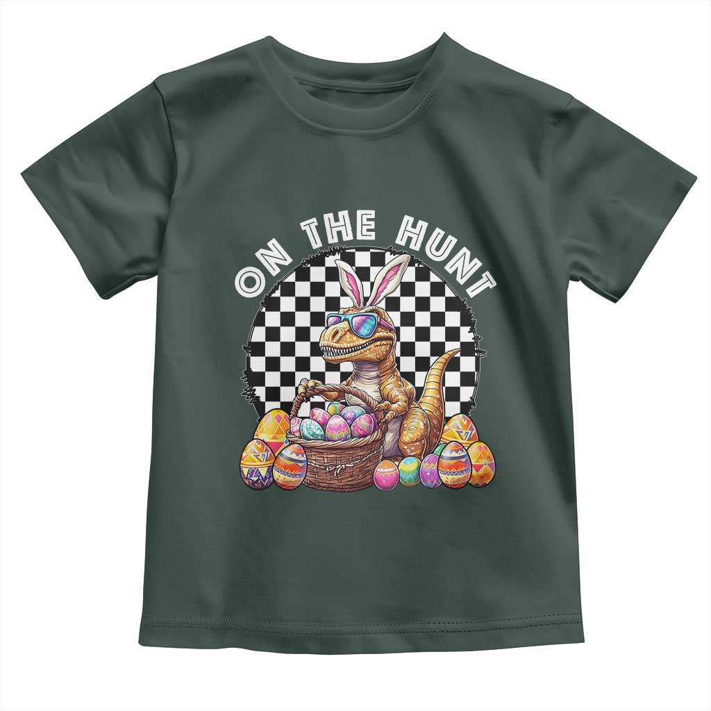Funny Easter Day Dinosaur Bunny Toddler T Shirt On The Hunt Egg Hunting TS11 Dark Forest Green Print Your Wear