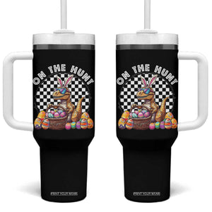 Funny Easter Day Dinosaur Bunny Tumbler With Handle On The Hunt Egg Hunting TS11 One Size: 40 oz Black Print Your Wear