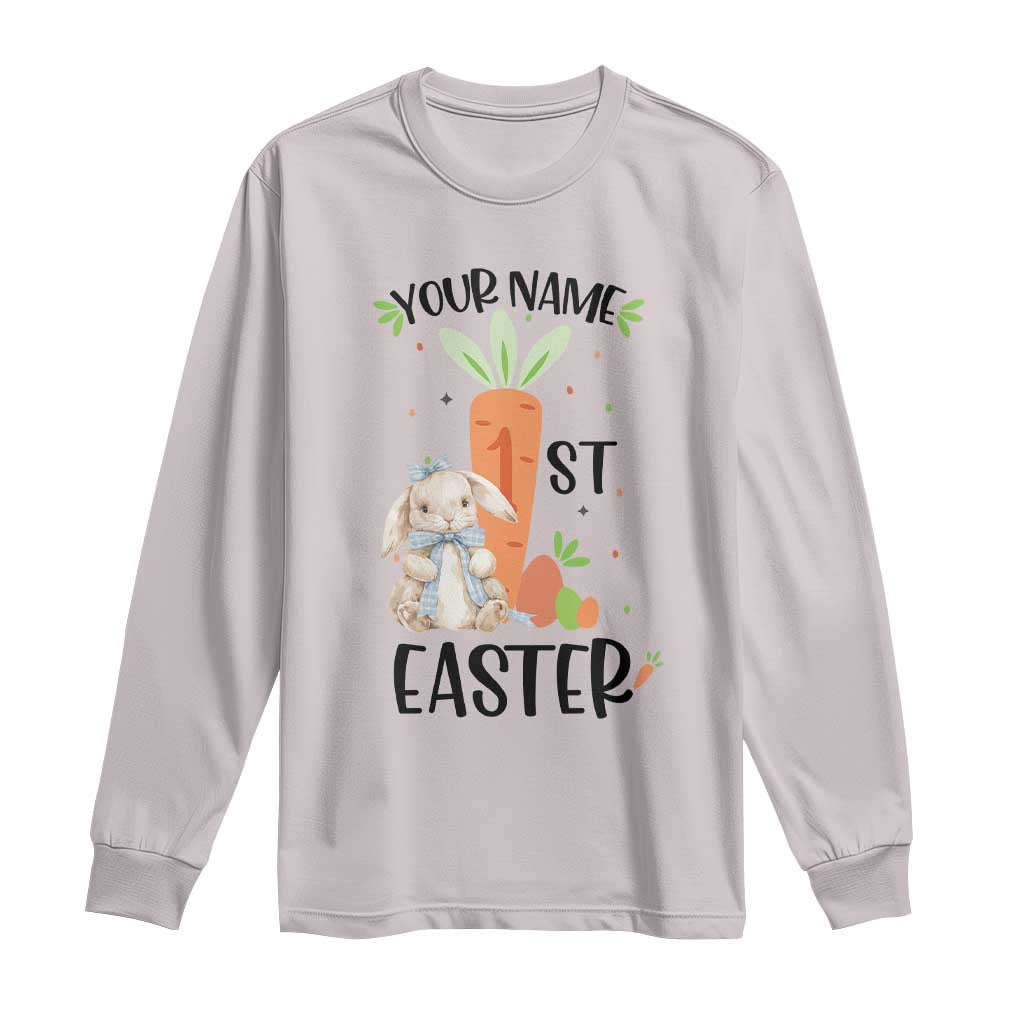 Personalized Easter Day Long Sleeve Shirt Custom Text 1st Easter Cute Bunny Carrot TS11 Ice Gray Print Your Wear