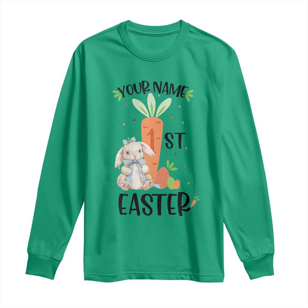 Personalized Easter Day Long Sleeve Shirt Custom Text 1st Easter Cute Bunny Carrot TS11 Irish Green Print Your Wear