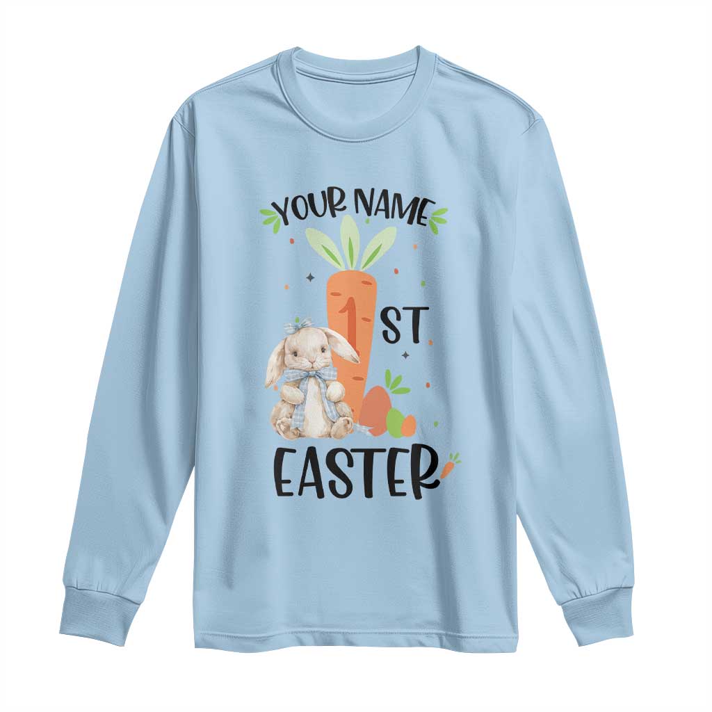 Personalized Easter Day Long Sleeve Shirt Custom Text 1st Easter Cute Bunny Carrot TS11 Light Blue Print Your Wear