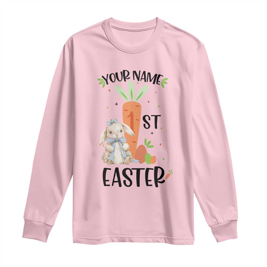 Personalized Easter Day Long Sleeve Shirt Custom Text 1st Easter Cute Bunny Carrot TS11 Light Pink Print Your Wear
