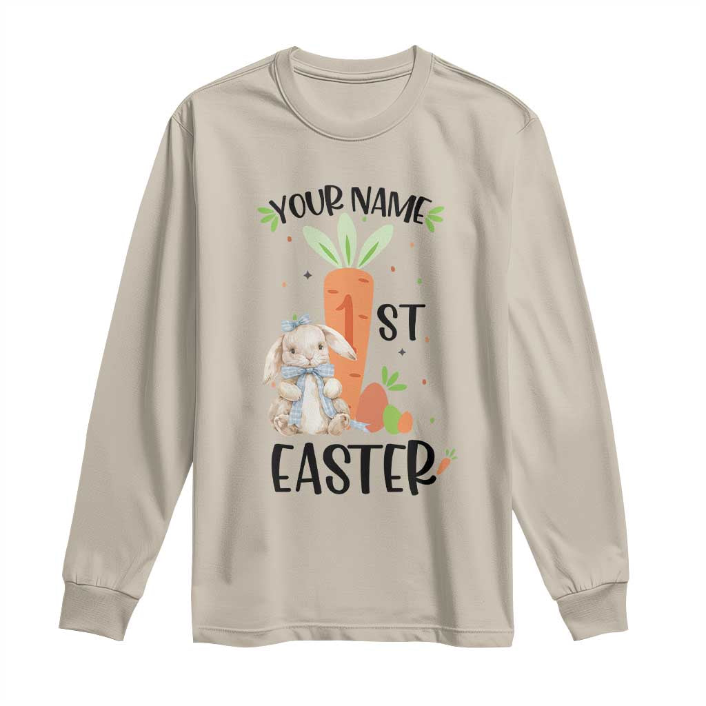 Personalized Easter Day Long Sleeve Shirt Custom Text 1st Easter Cute Bunny Carrot TS11 Sand Print Your Wear