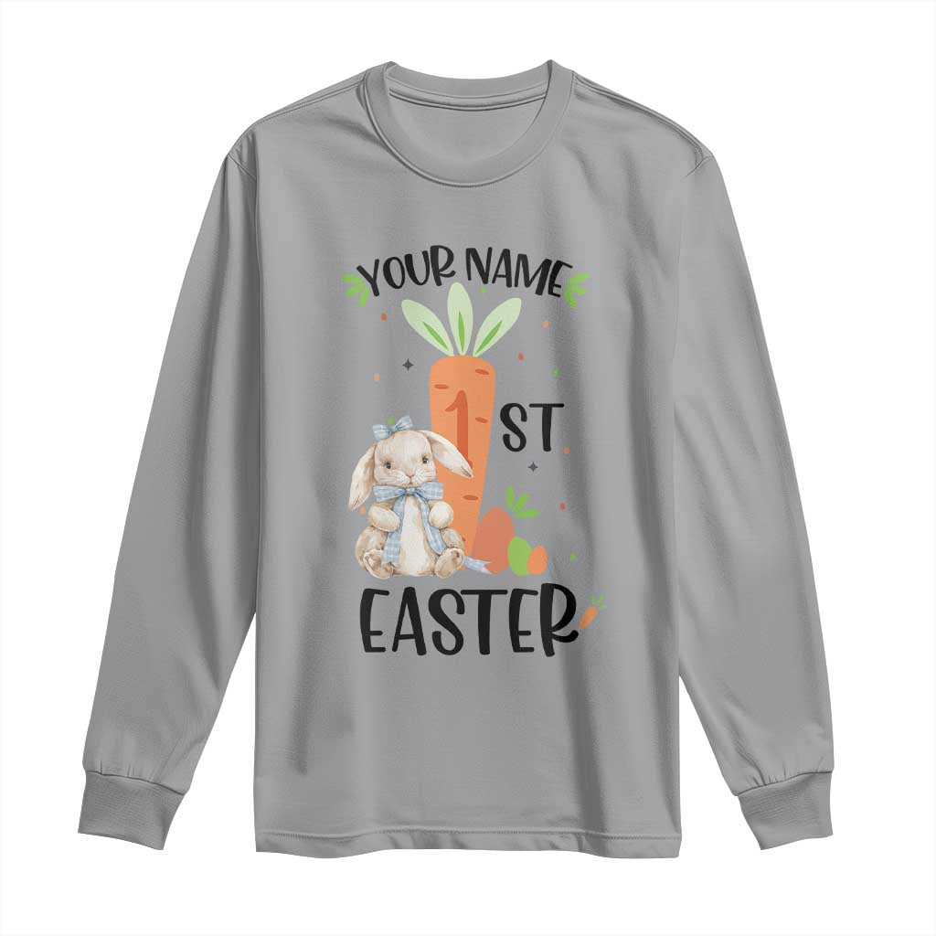 Personalized Easter Day Long Sleeve Shirt Custom Text 1st Easter Cute Bunny Carrot TS11 Sport Gray Print Your Wear