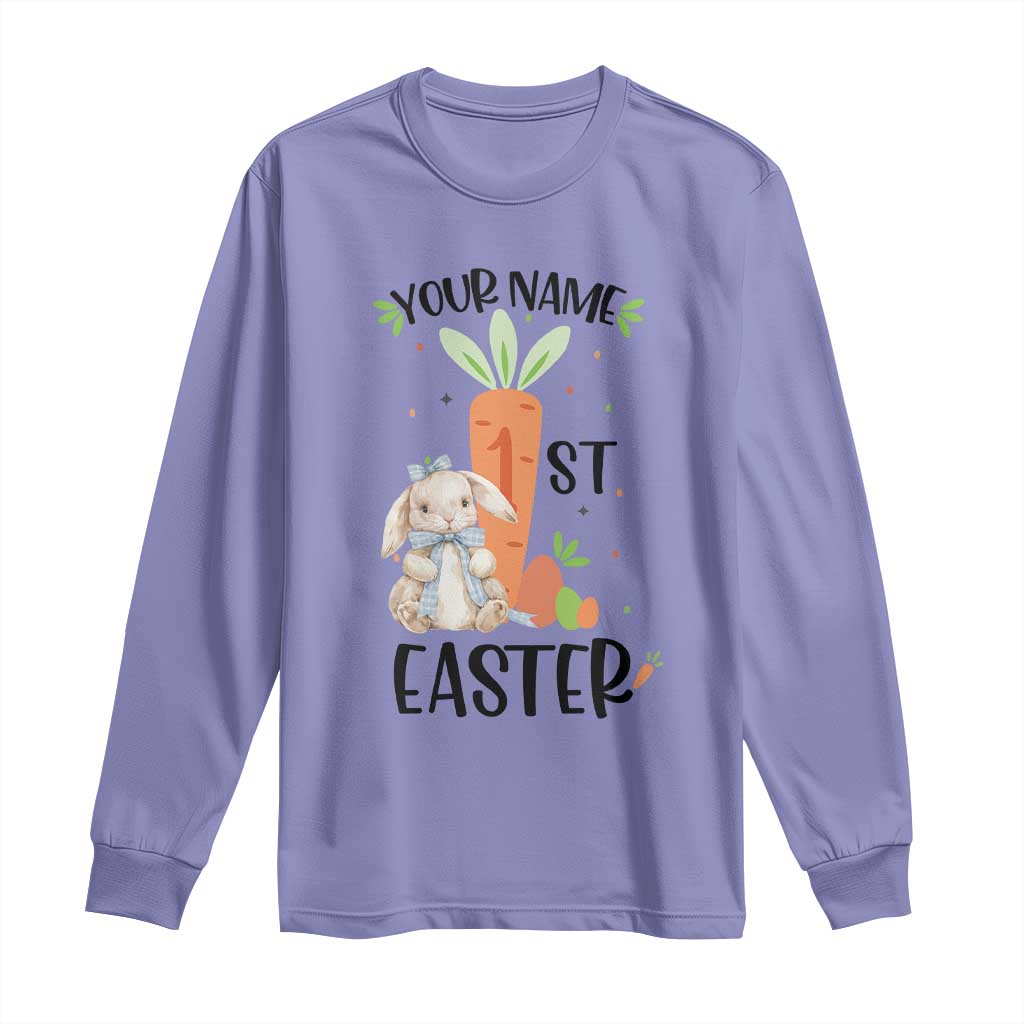 Personalized Easter Day Long Sleeve Shirt Custom Text 1st Easter Cute Bunny Carrot TS11 Violet Print Your Wear
