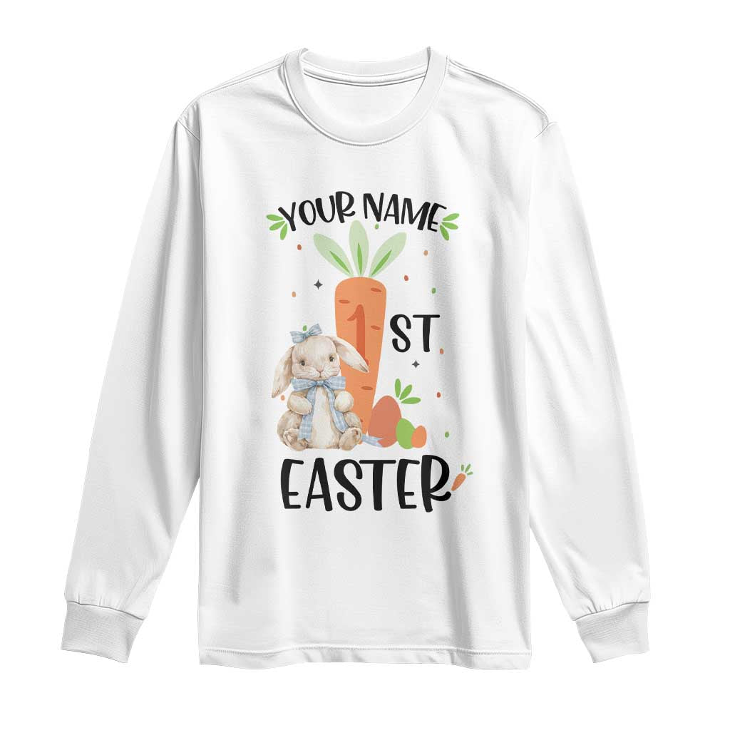 Personalized Easter Day Long Sleeve Shirt Custom Text 1st Easter Cute Bunny Carrot TS11 White Print Your Wear