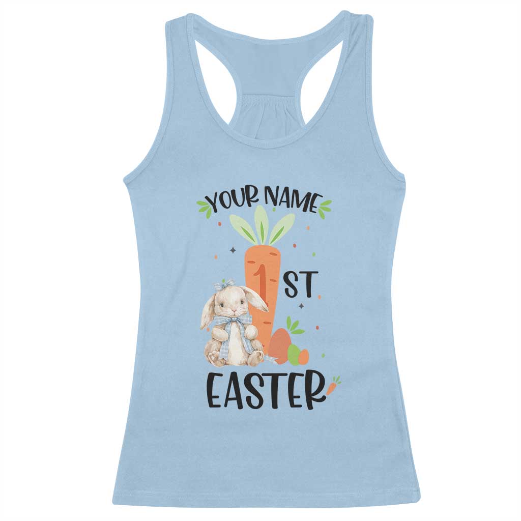 Personalized Easter Day Racerback Tank Top Custom Text 1st Easter Cute Bunny Carrot TS11 Light Blue Print Your Wear