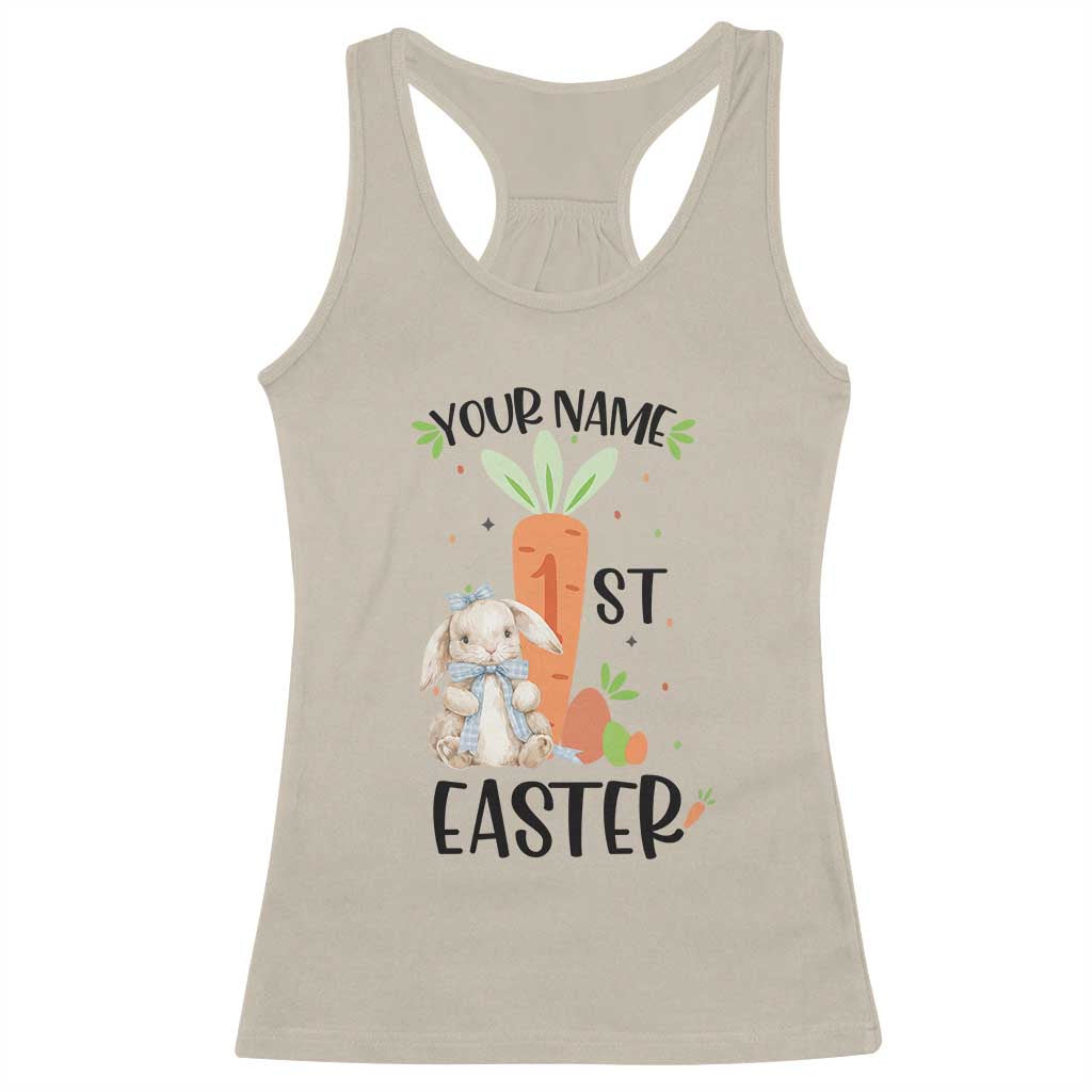 Personalized Easter Day Racerback Tank Top Custom Text 1st Easter Cute Bunny Carrot TS11 Sand Print Your Wear