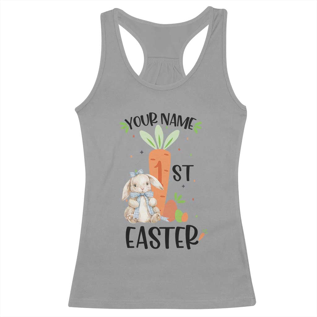 Personalized Easter Day Racerback Tank Top Custom Text 1st Easter Cute Bunny Carrot TS11 Sport Gray Print Your Wear