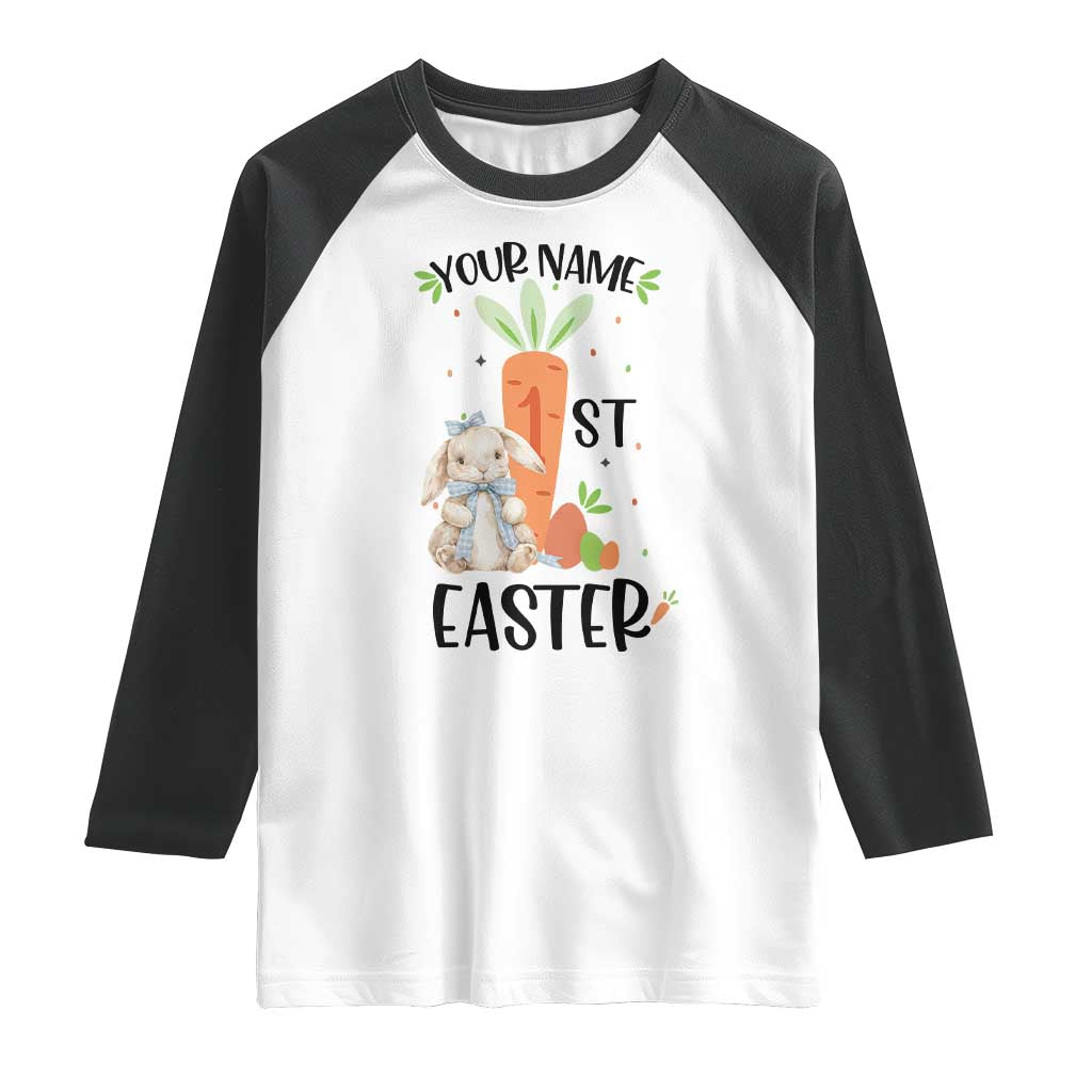 Personalized Easter Day Raglan Shirt Custom Text 1st Easter Cute Bunny Carrot TS11 White Black Print Your Wear