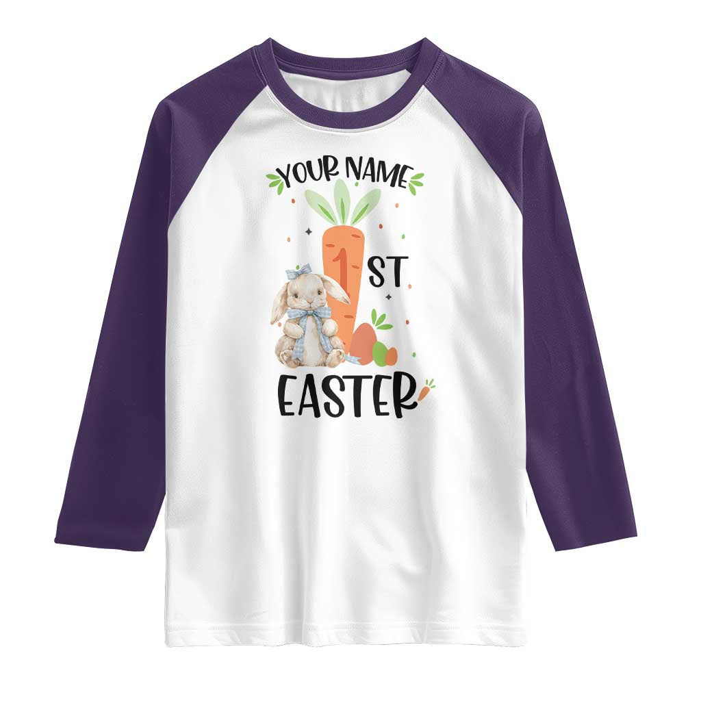 Personalized Easter Day Raglan Shirt Custom Text 1st Easter Cute Bunny Carrot TS11 White Purple Print Your Wear