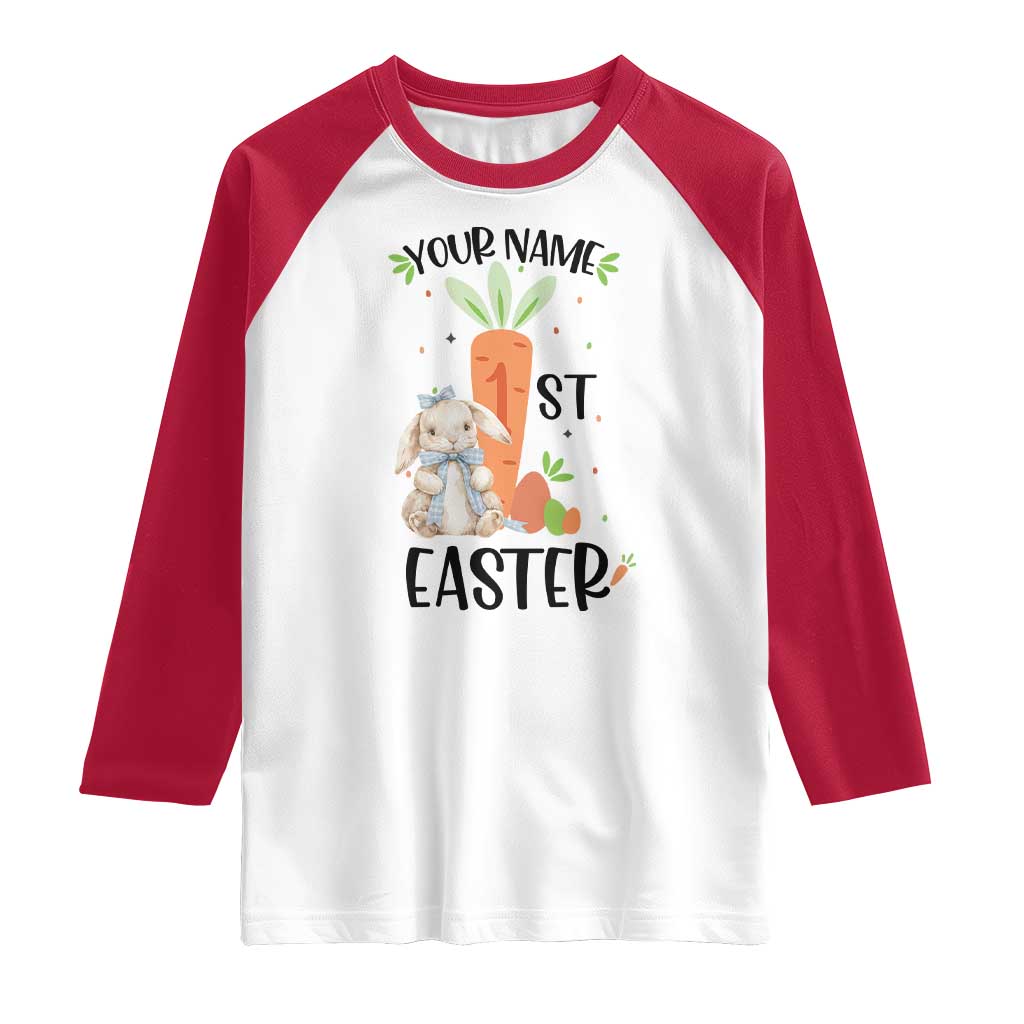 Personalized Easter Day Raglan Shirt Custom Text 1st Easter Cute Bunny Carrot TS11 White Red Print Your Wear