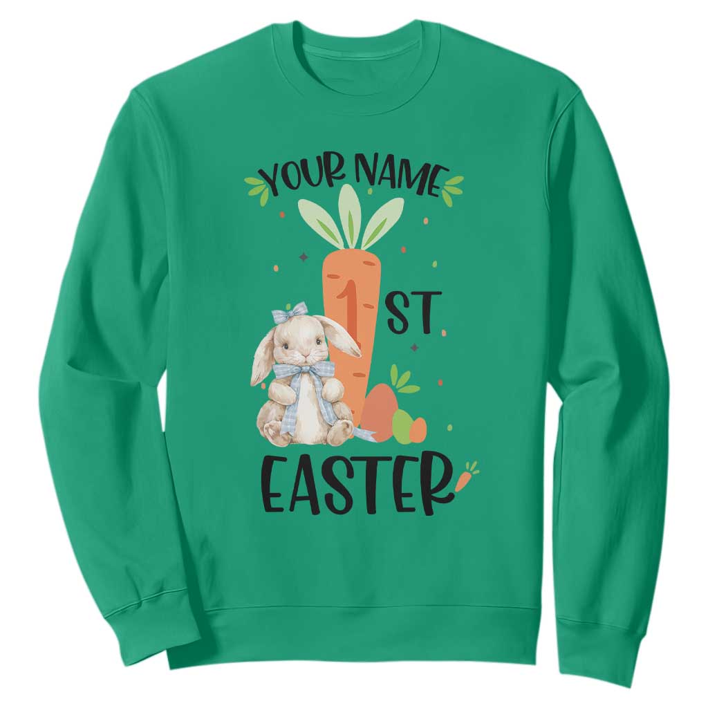 Personalized Easter Day Sweatshirt Custom Text 1st Easter Cute Bunny Carrot TS11 Irish Green Print Your Wear