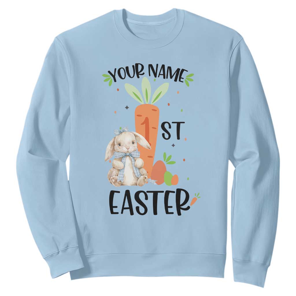 Personalized Easter Day Sweatshirt Custom Text 1st Easter Cute Bunny Carrot TS11 Light Blue Print Your Wear