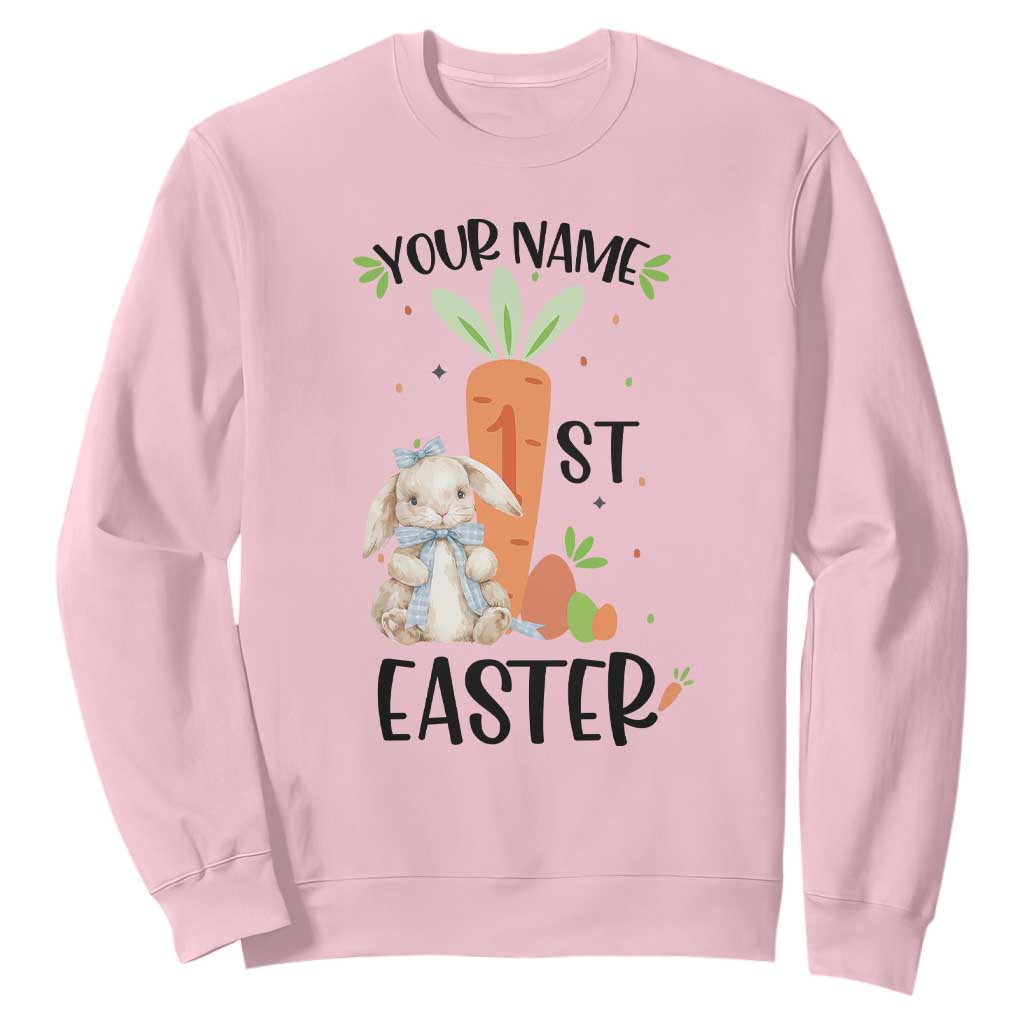 Personalized Easter Day Sweatshirt Custom Text 1st Easter Cute Bunny Carrot TS11 Light Pink Print Your Wear