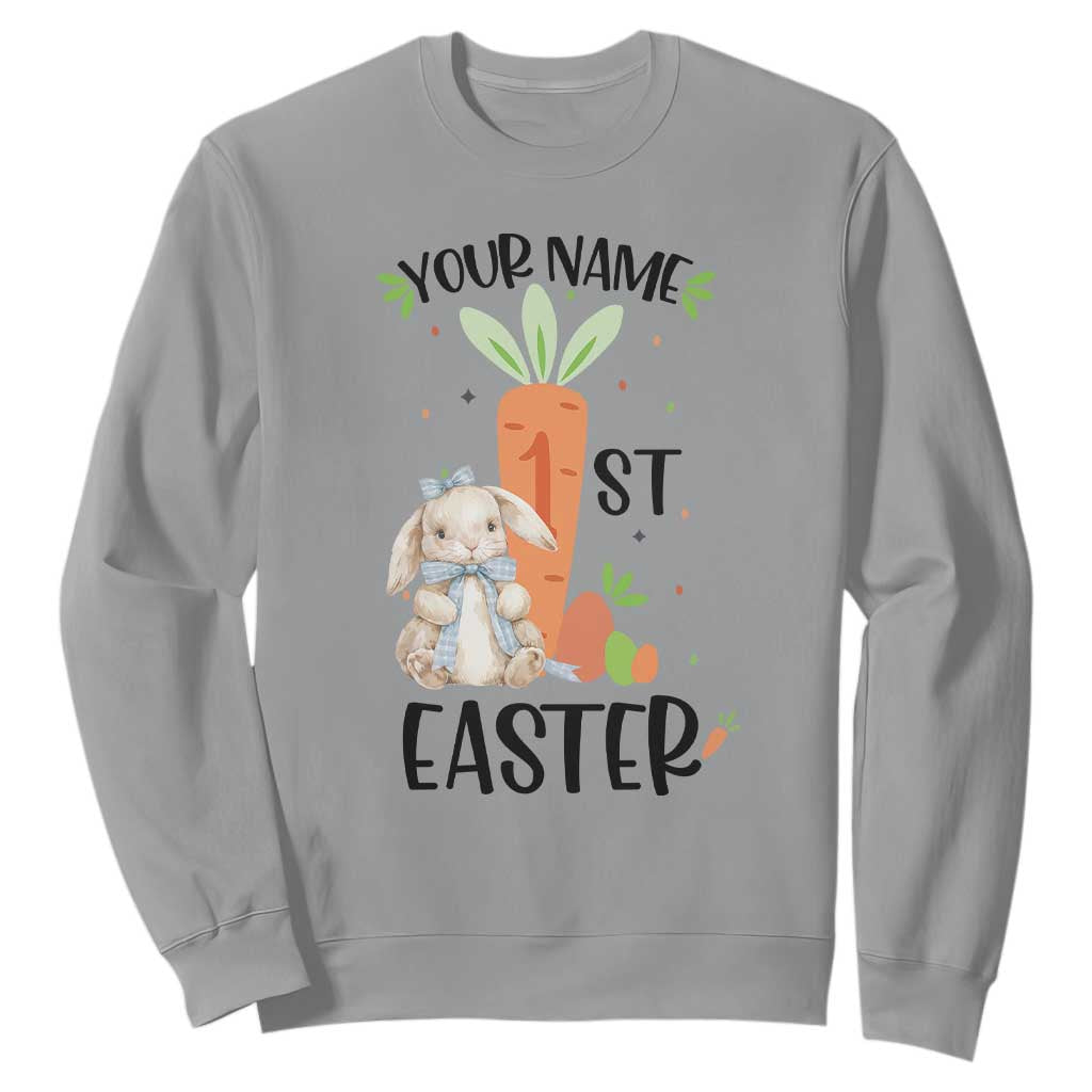 Personalized Easter Day Sweatshirt Custom Text 1st Easter Cute Bunny Carrot TS11 Sport Gray Print Your Wear
