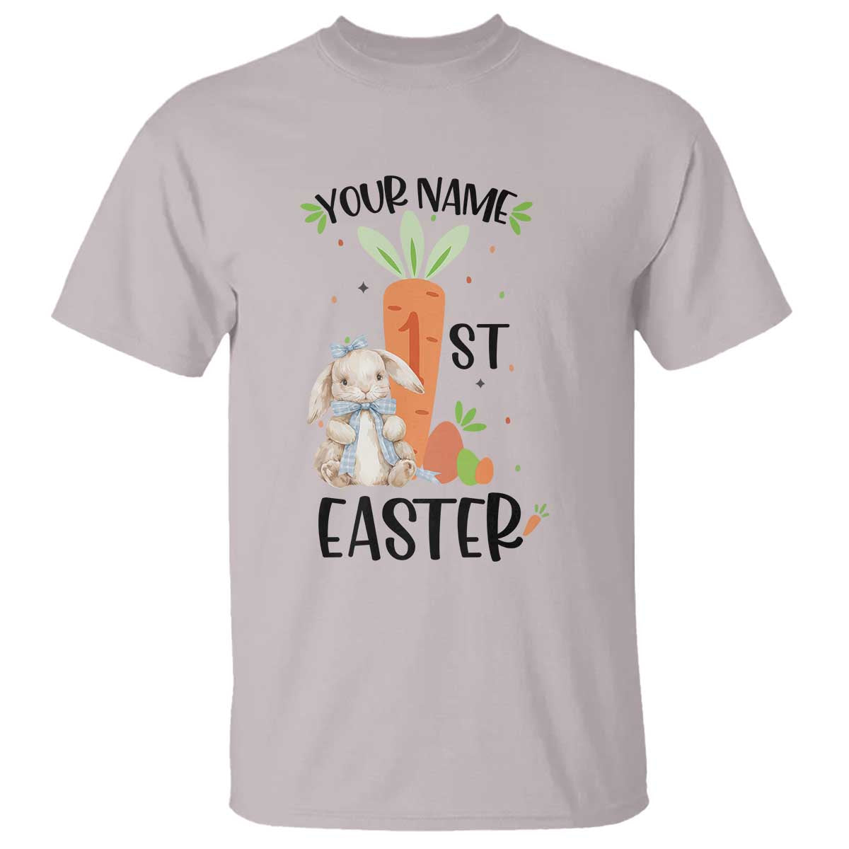 Personalized Easter Day T Shirt Custom Text 1st Easter Cute Bunny Carrot TS11 Ice Gray Print Your Wear