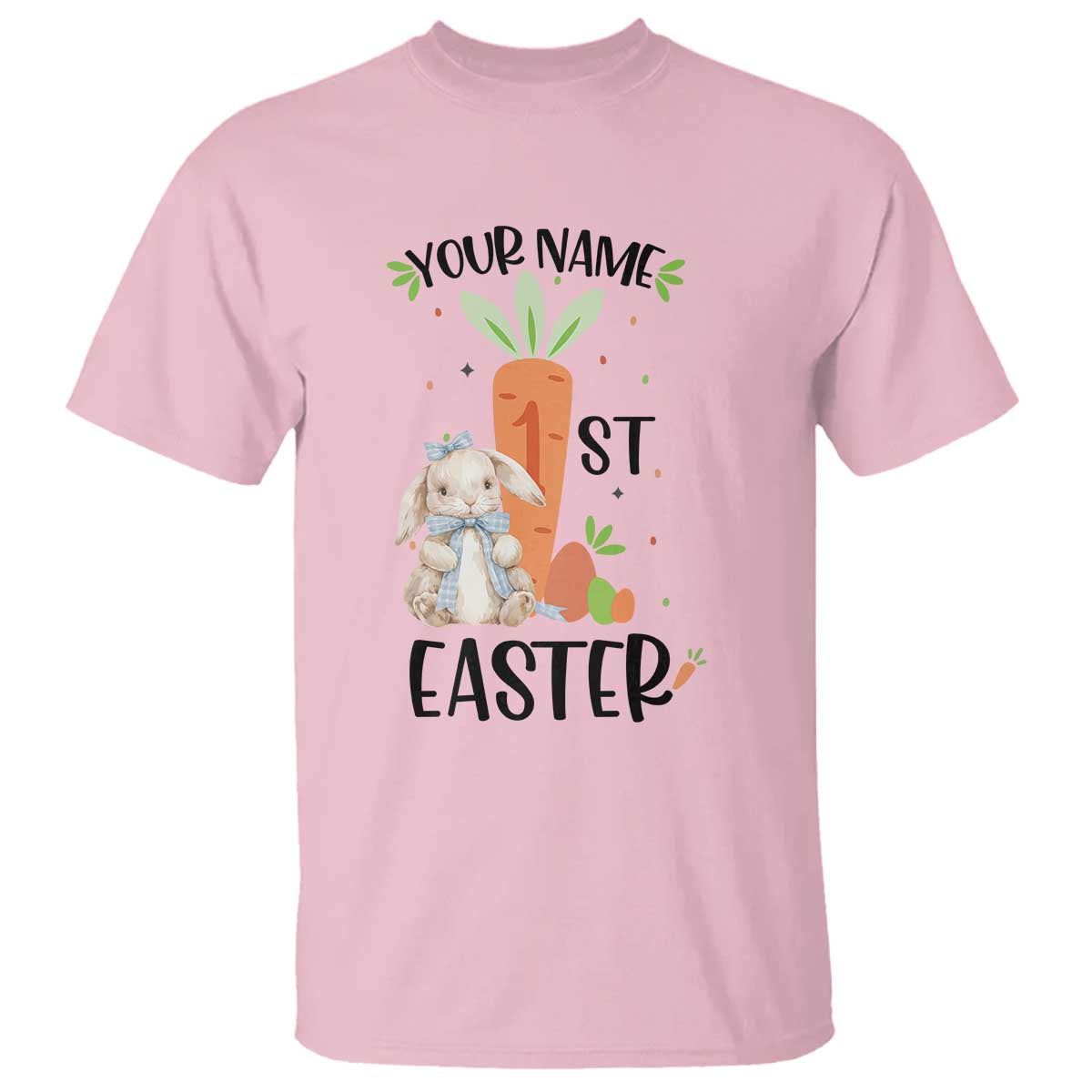 Personalized Easter Day T Shirt Custom Text 1st Easter Cute Bunny Carrot TS11 Light Pink Print Your Wear