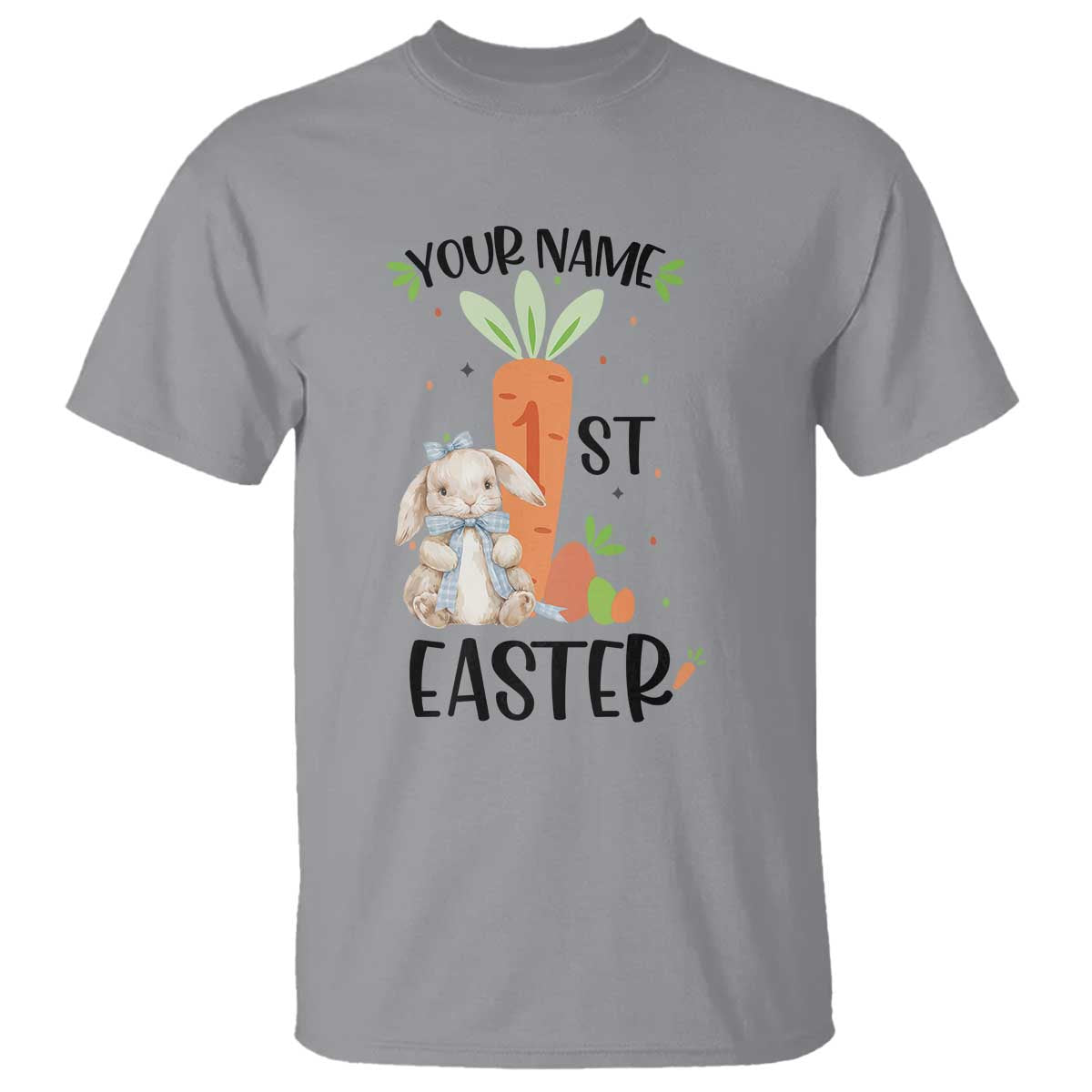 Personalized Easter Day T Shirt Custom Text 1st Easter Cute Bunny Carrot TS11 Sport Gray Print Your Wear