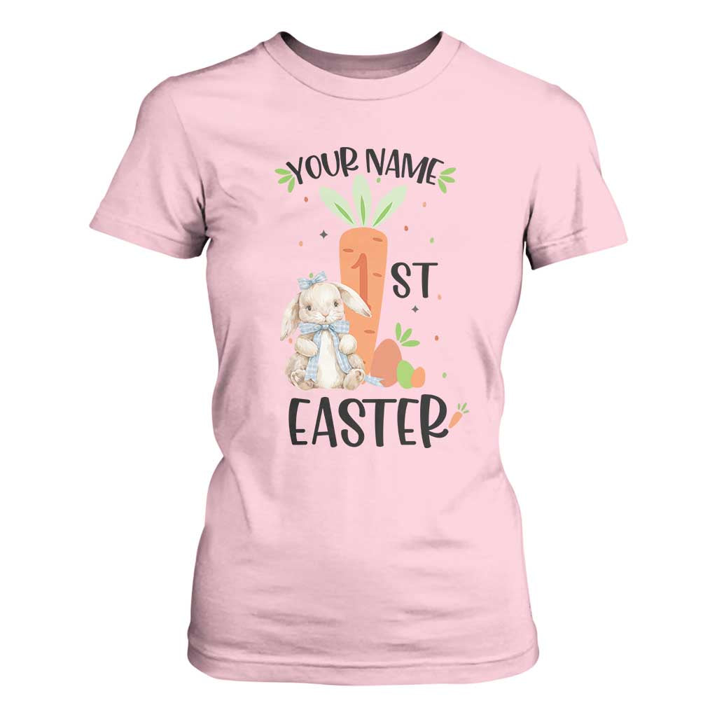 Personalized Easter Day T Shirt For Women Custom Text 1st Easter Cute Bunny Carrot TS11 Light Pink Print Your Wear