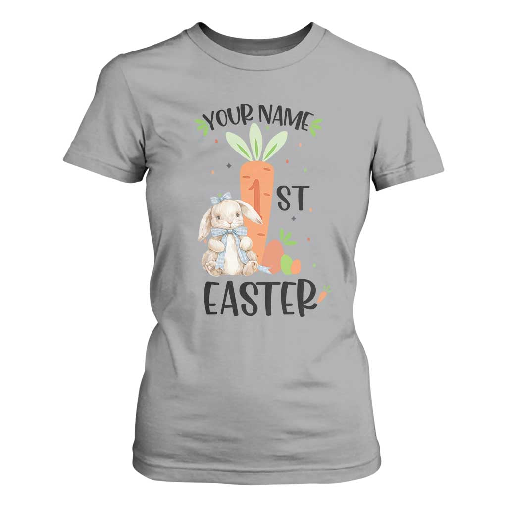 Personalized Easter Day T Shirt For Women Custom Text 1st Easter Cute Bunny Carrot TS11 Sport Gray Print Your Wear