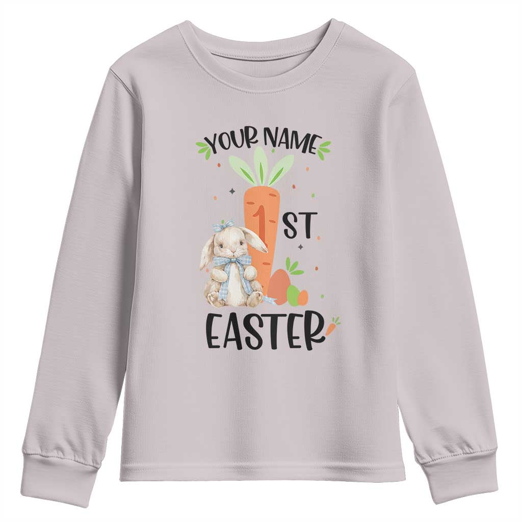 Personalized Easter Day Youth Sweatshirt Custom Text 1st Easter Cute Bunny Carrot TS11 Ice Gray Print Your Wear