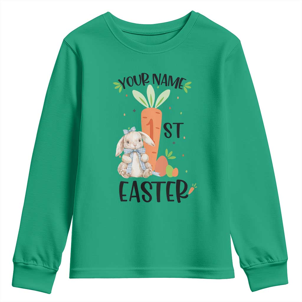 Personalized Easter Day Youth Sweatshirt Custom Text 1st Easter Cute Bunny Carrot TS11 Irish Green Print Your Wear