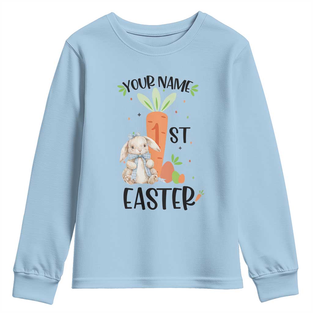 Personalized Easter Day Youth Sweatshirt Custom Text 1st Easter Cute Bunny Carrot TS11 Light Blue Print Your Wear