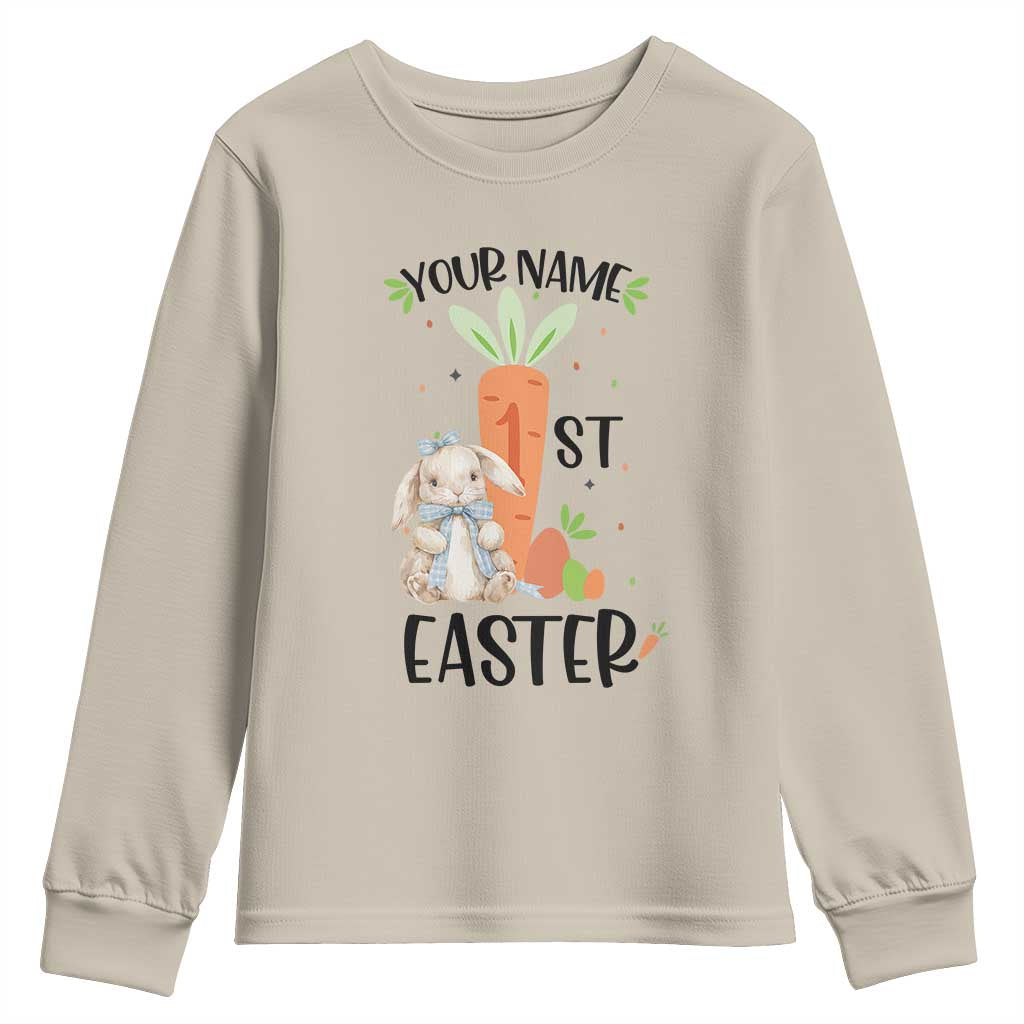 Personalized Easter Day Youth Sweatshirt Custom Text 1st Easter Cute Bunny Carrot TS11 Sand Print Your Wear