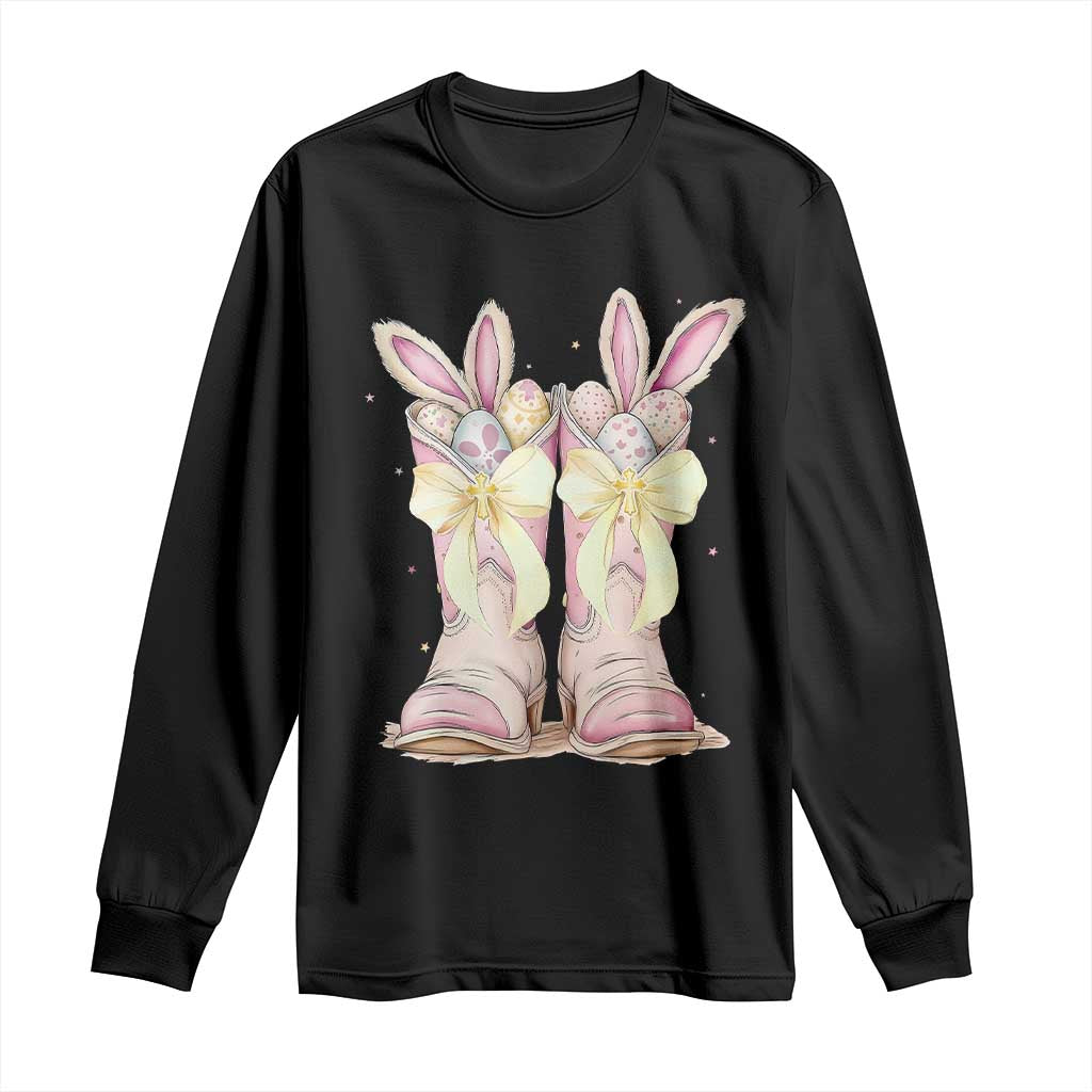 Funny Easter Day Cowgirl Egg Cowboy Boots Long Sleeve Shirt TS11 Black Print Your Wear