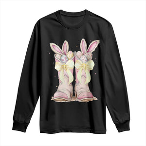 Funny Easter Day Cowgirl Egg Cowboy Boots Long Sleeve Shirt TS11 Black Print Your Wear