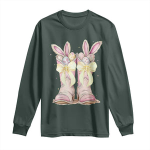 Funny Easter Day Cowgirl Egg Cowboy Boots Long Sleeve Shirt TS11 Dark Forest Green Print Your Wear