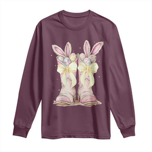 Funny Easter Day Cowgirl Egg Cowboy Boots Long Sleeve Shirt TS11 Maroon Print Your Wear
